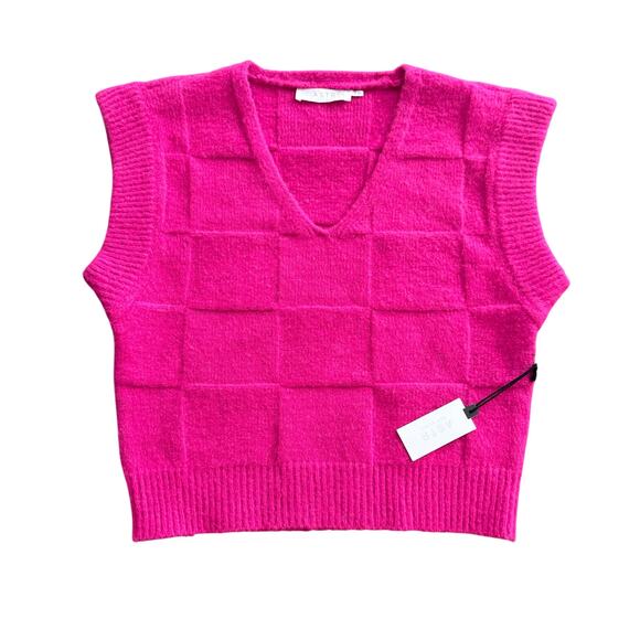 ASTR Checkered Sweater Vest Fuzzy Fuchsia Pink Womens size Small NWT - Picture 3 of 6